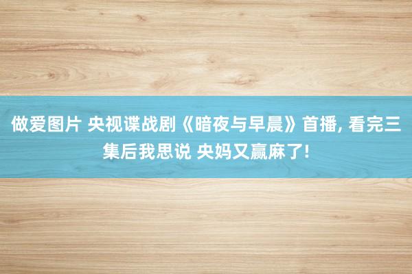 做爱图片 央视谍战剧《暗夜与早晨》首播， 看完三集后我思说 央妈又赢麻了!