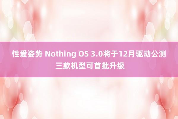 性爱姿势 Nothing OS 3.0将于12月驱动公测 三款机型可首批升级