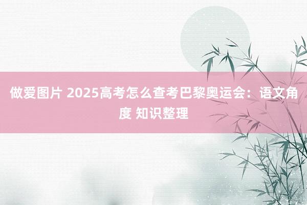 做爱图片 2025高考怎么查考巴黎奥运会：语文角度 知识整理