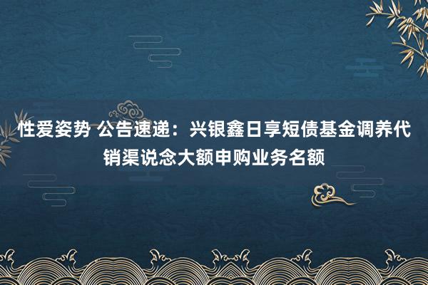 性爱姿势 公告速递：兴银鑫日享短债基金调养代销渠说念大额申购业务名额