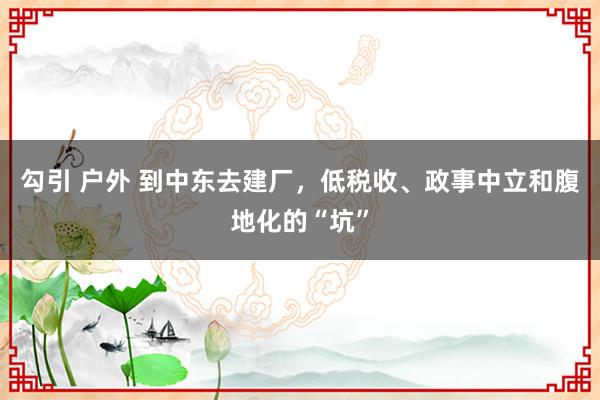 勾引 户外 到中东去建厂，低税收、政事中立和腹地化的“坑”