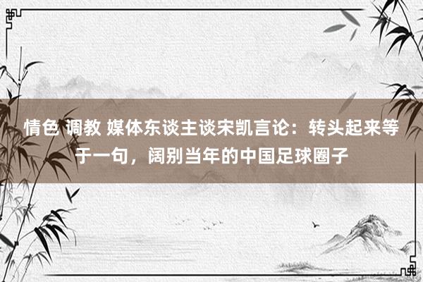 情色 调教 媒体东谈主谈宋凯言论：转头起来等于一句，阔别当年的中国足球圈子